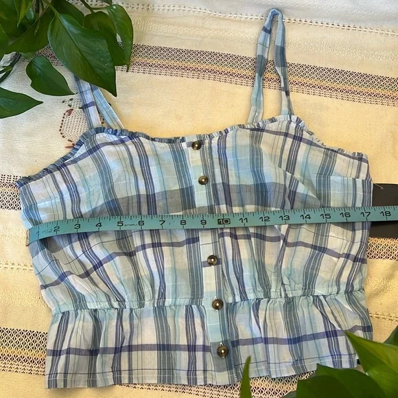 NEW Lucky Brand Women’s Plaid Front Button Down Peplum Ruffled Crop Tank, Size M - Picture 11 of 16